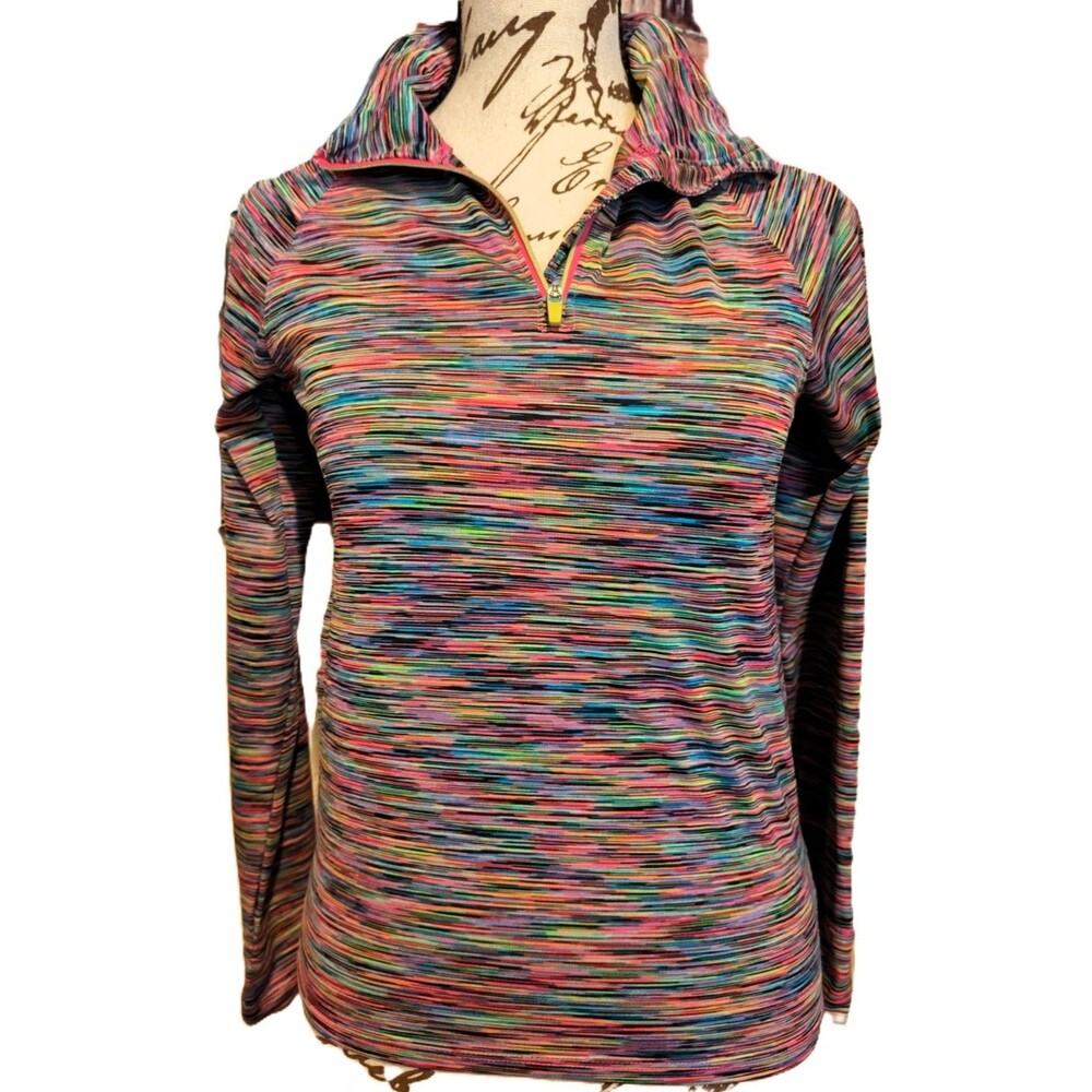 Vintage MIA Neon Spandex Long Sleeve Shirt with High Zipper Collar Sz L10/12 Jr